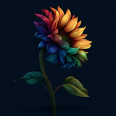 Sunflower with Rainbow Colored Petals on Dark Photo Background plant nature