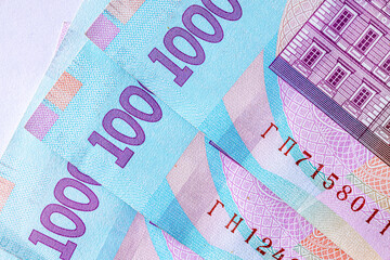 Ukrainian money, texture from Ukrainian banknotes in the denomination of one thousand hryvnias, the banknote depicts Vernadsky.Banknote of 1000 hryvnias of Ukraine, fragment of elements for design.