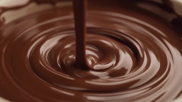 A delightful stream of rich melted chocolate creating beautiful swirling patterns
