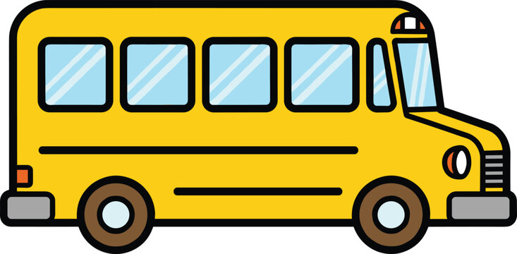 Yellow school bus cartoon icon representing student transportation education commute and safe travel flat vector illustration
