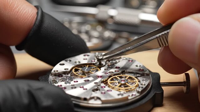 Watchmaker repairing intricate watch mechanism