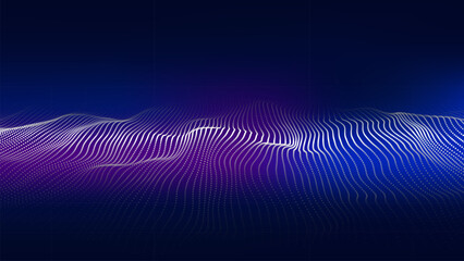 3D Big Data Wave, abstract technology visualization background. Blue and purple particle waves. Vector illustration.
