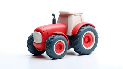 Obraz premium Colorful Red and White Toy Tractor on White Background