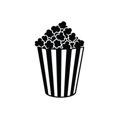 Popcorn in striped container cinema snack food silhouette concept vector illustration