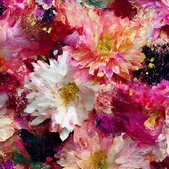Vibrant Textured Floral Oil Painting with Splattered Paint impasto Photo