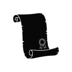 Old unrolled parchment paper certificate antique scroll paper silhouette vector illustration