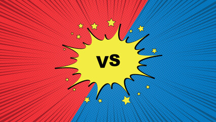 Comic Style Versus Background with Red and Blue Halves