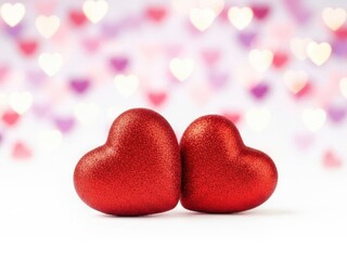Obraz premium Two red heart shapes isolated on white background