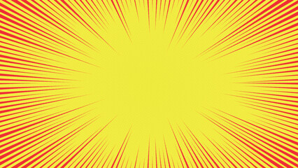 Comic Style Yellow Burst Background with Red Speed Lines