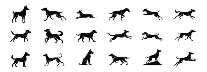 Dog Silhouettes Collection On White Background