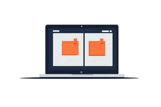 Minimalist Laptop Screen Displaying Two Orange Folders on Transparent Background