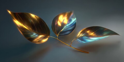 Luminous Solar-Powered Leaves with a Futuristic Shine and Glorious Reflections in a Soft Atmospheric Background