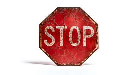 Weathered stop sign evokes age a textured vintage symbol isolated on stark white background