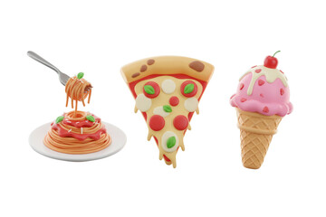 Classic Food set, 3D Icons, isolated on a transparent background