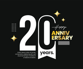 20th years anniversary vector logotype with negative space. Modern, clean, minimalist, flat style. For logo, icon, invitation, birthday, greeting card, and celebration event, precious moment