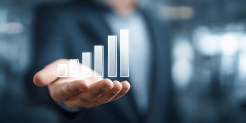 Person Holding Out Hand With Value Scale Displayed, Concept of Measurement and Personalization in Business or Technology Environment