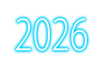 2026 new year typography with blue neon glow. Glowing 2026 new year text with futuristic shining neon or laser effect for new year greeting card, background or display mockup. Vector illustration.