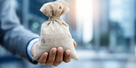 Hands Holding Money Bag Symbolizing Wealth and Financial Success with Focus on Cash Management and Personal Finance Concepts in Modern Business Environment