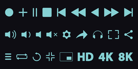 Modern teal media player and user interface icons set for digital applications © MOHAMMADSHARIFUL