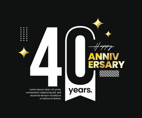 40th years anniversary vector logotype with negative space. Modern, clean, minimalist, flat style. For logo, icon, invitation, birthday, greeting card, and celebration event, precious moment