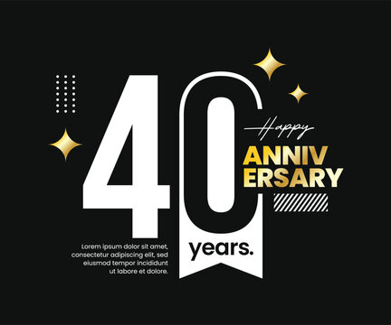 40th years anniversary vector logotype with negative space. Modern, clean, minimalist, flat style. For logo, icon, invitation, birthday, greeting card, and celebration event, precious moment