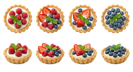 Fototapeta premium assorted fruit tartlets with fresh berries and mint isolated on transparent background