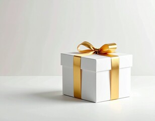 Obraz premium Caja de regalo minimalista en tonos blanco y dorado suave