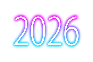2026 new year typography with blue and pink gradient neon glow. Glowing 2026 new year text with futuristic shining neon or laser effect for new year greeting card mockup. Vector illustration.