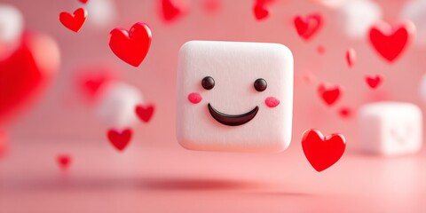 Happy thumb with smiley face and floating hearts, representing love, joy, and positivity in a creative and fun manner to express affection and happiness.