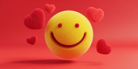 Happy thumb with smiley face and floating hearts, representing love, joy, and positivity in a creative and fun manner to express affection and happiness.