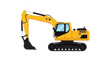 Yellow Excavator Construction Vehicle Isolated on White Background.