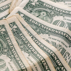 American one dollar banknotes wallpaper. Close up of money. Wealth concept, free trade, business concept background.
close up of one dollar bills.