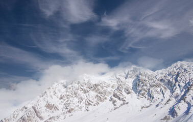 the splendid snow-capped Dolomites from the beautiful winter in the mountains
