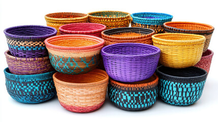 Vibrant Handwoven Baskets in Various Colors and Patterns