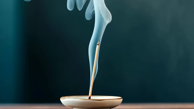 Gentle incense smoke rising in tranquil atmosphere with soft focus background