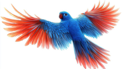 Vibrant Parrot with Blue and Red Feathers in Mid-Flight Display