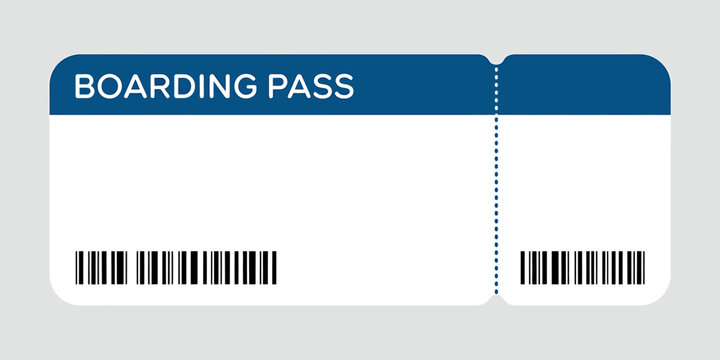 Blue boarding pass template with barcodes and text