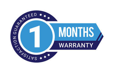 Modern 1 months warranty badge vector with satisfaction guaranteed label in blue color with futuristic ribbon and arrow