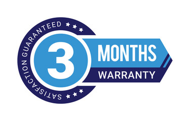 Modern 3 months warranty badge vector with satisfaction guaranteed label in blue color with futuristic ribbon and arrow