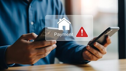 Online payment security warning on mobile device with credit card
