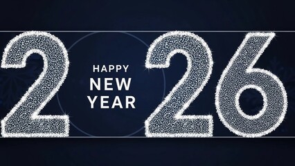 Happy New Year 2026 glittering text celebration concept on dark background for greeting card design and party invitation