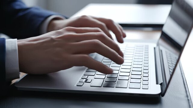 Hands typing on laptop keyboard