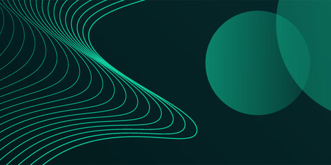 Dark green background with abstract green circles and wave lines modern