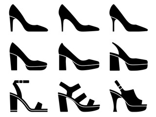 Collection of stylish highheeled shoes in various designs