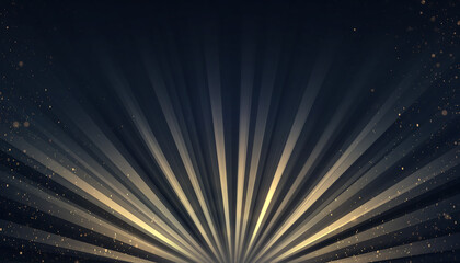 Light rays bursting from bottom on dark background with sparkling particles abstract.