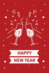 Happy New Year flyer red background champagne toast poster template vector design
