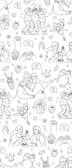 Galentines Day Seamless Pattern, Women Friendship Line Art Vector Illustration