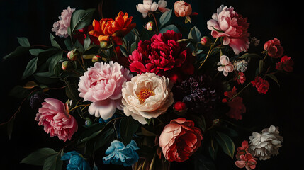 Vintage Oil Painting Style Floral Arrangement with Dark Moody Background