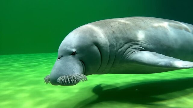Gentle Manatee Swims Gracefully Underwater in Green Water