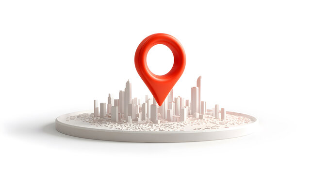 3D Cityscape with Red Location Pin